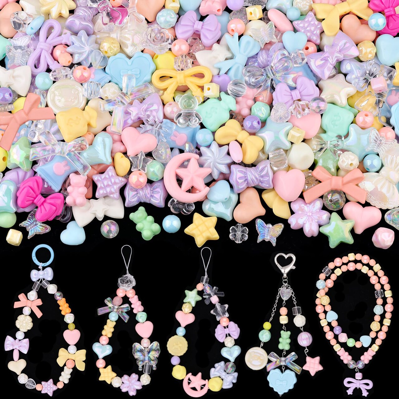 TINKRSTUFF Assorted 170-230PCS Macaroon Color Acrylic Beads For Bracelet Making, Bow Butterfly Candy GummyBear Aesthetic Bracelet Charms,Cute Beads For Jewelry Making DIY Necklace Keychain Phone Charm